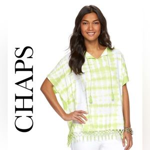 NWT Chaps Green & White Tie Dye Fringe Tee Top Size Large